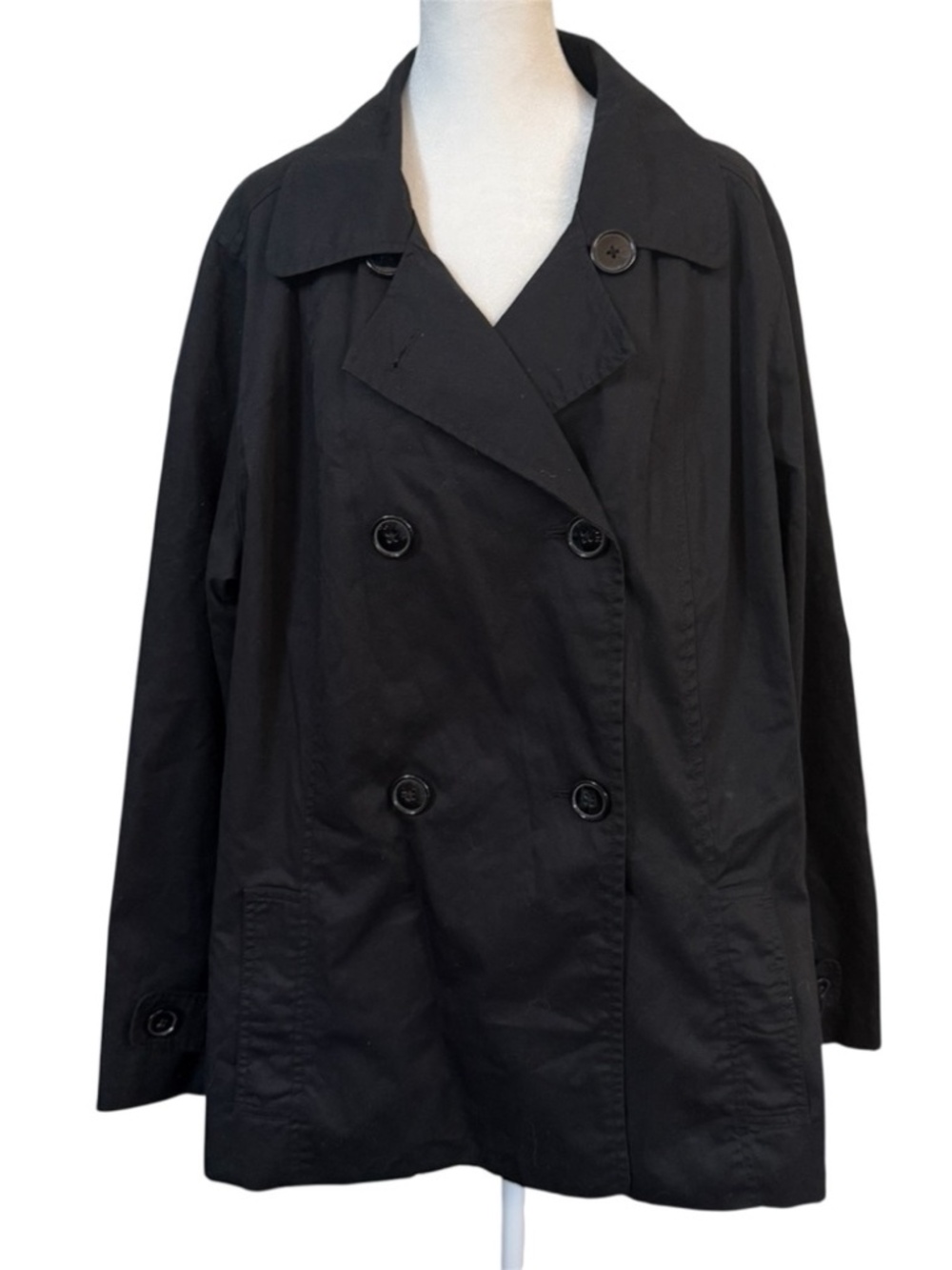 Merona Black Trench Coat Jacket Double Breasted Classic Women’s Plus Size 1‎ Y2K